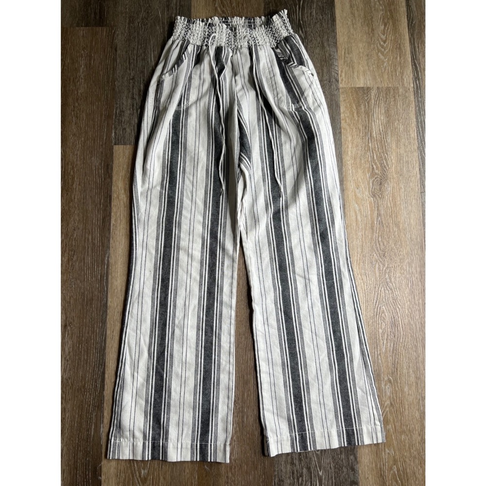 Cisono Striped Wide Leg Pants Womens Medium White Black Smocked Waist Excellent